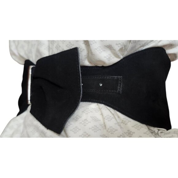 Armani Exchange XS/S Black Suede Leather Elastic Waist Belt Silver Hardware main image 8